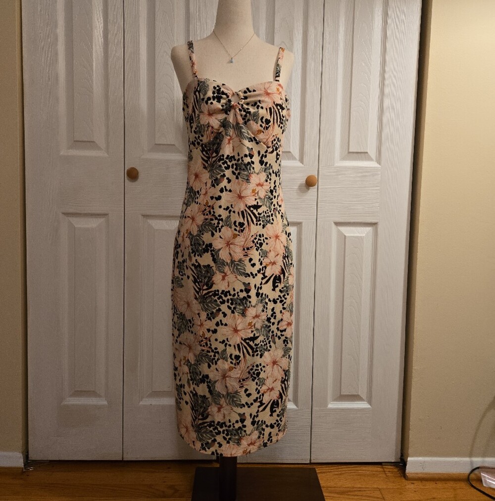 Beige Floral Bodycon Dress (Girls or Womens Size)